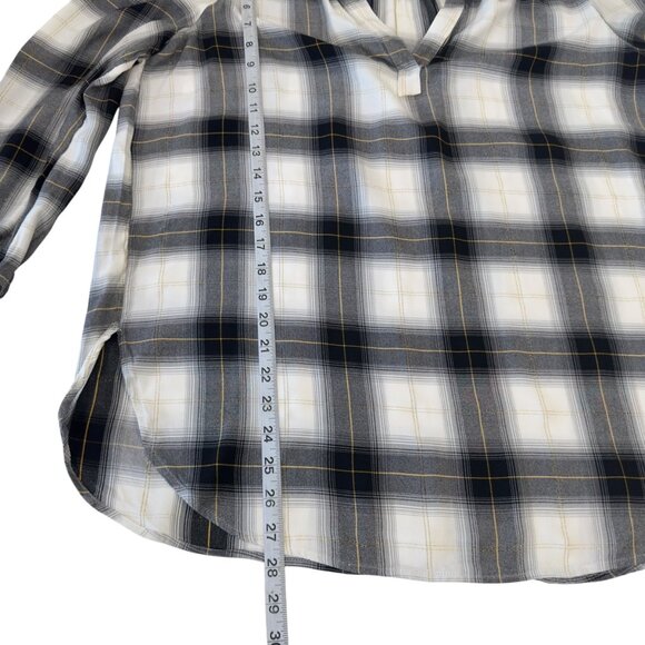 Loft Petite Plaid Tunic Blouse Long Sleeve Black White Gold Details Womens Sz LP - Picture 6 of 11